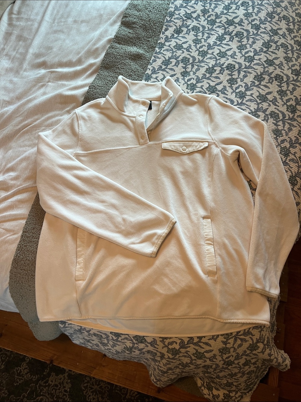 Cream Quarter-Snap Fleece Pullover